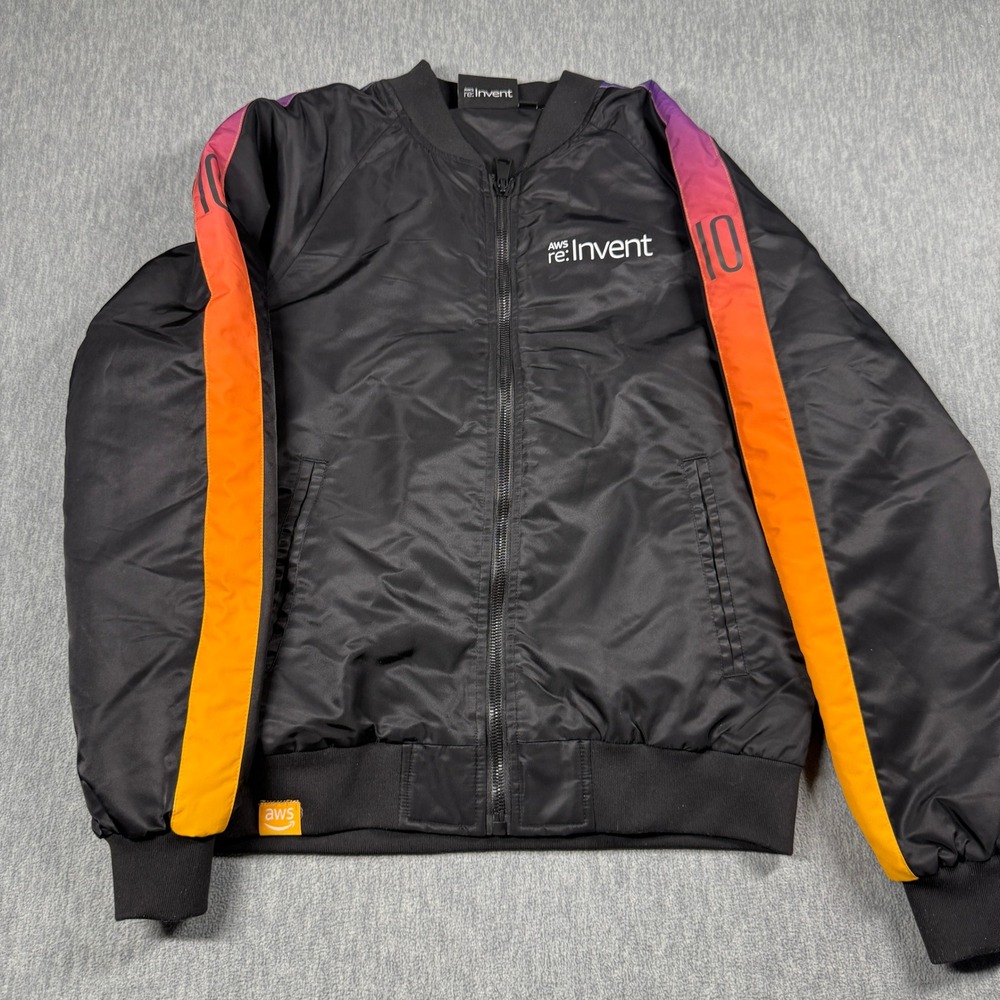 AWS Invent 10th Anniversary Bomber Jacket Black LevelUp Wear Mens XS‎